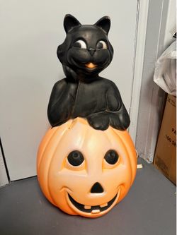 Vintage Cat on Pumpkin Blow Mold