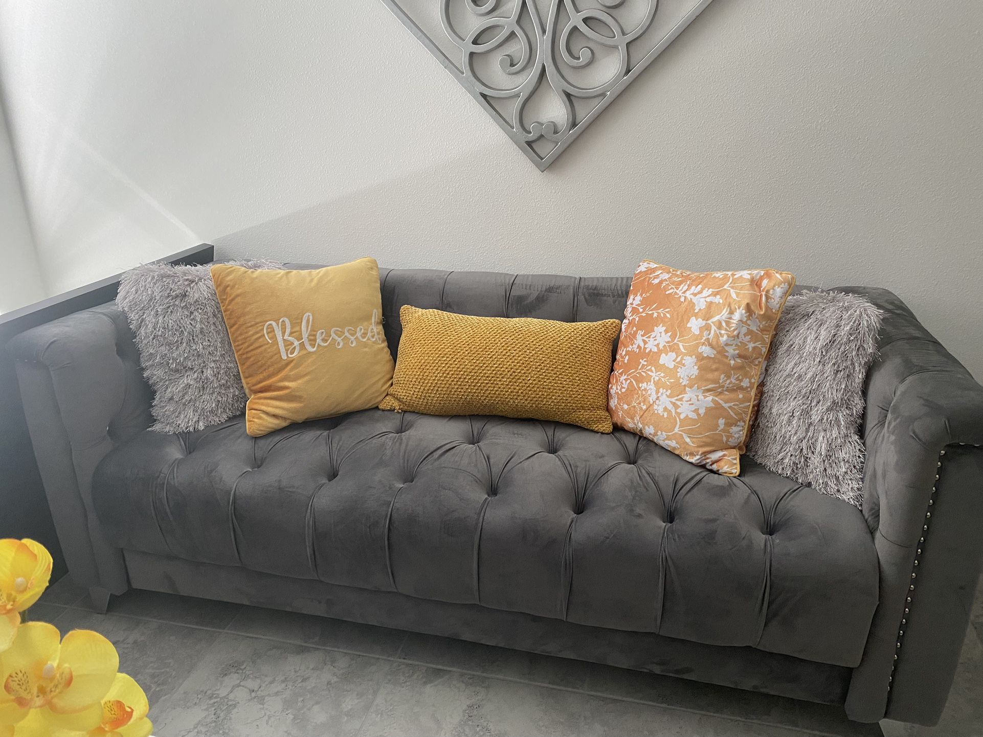 2 Piece Living Room Sofa Set - Velvet Gray
