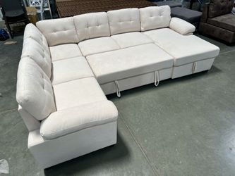New!Ivory Beige Sectional Sofa Bed, Premium Sofa Bed, Sectionals, Sofa Bed, Sleeper Sofa, Couch, Sectional Sofa With Pull-out Bed, Sofa,U-shaped Couch