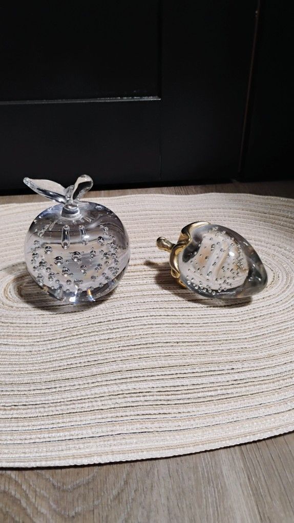 Vintage Set Of Strawberry And Apple Paperweights