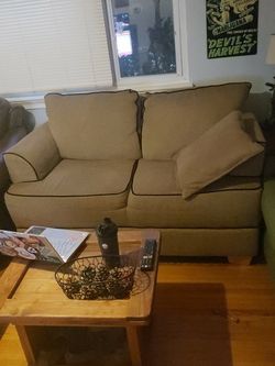 Tan W Black Outline Love Seat