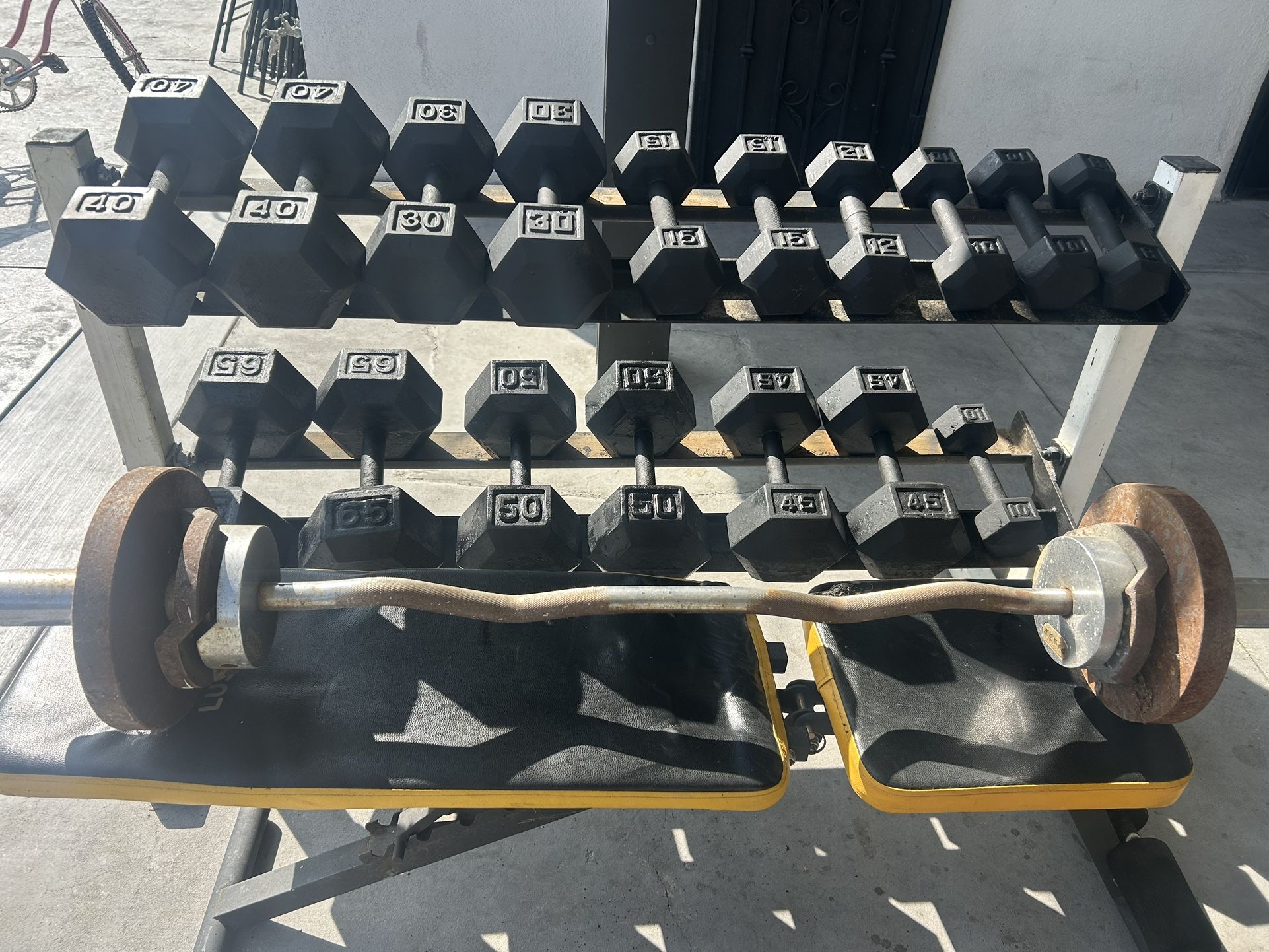 Dumbbells Curl Bar 40 Pounds And A Bench