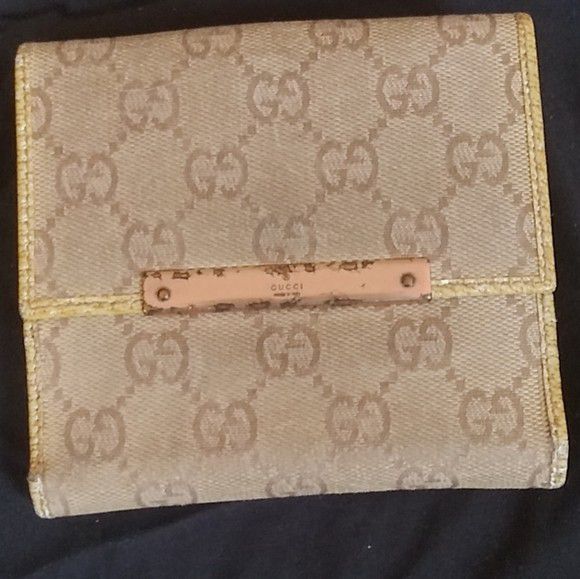 Vintage gucci canvas leather wallet folding