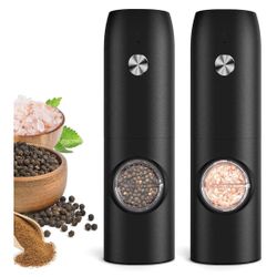 Electric Salt and Pepper Grinder Set, Rechargeable Automatic Pepper Mill Grinder with LED Light, Adjustable Coarseness shakers, One-Hand Operation for