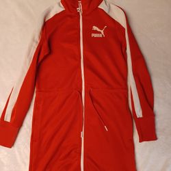 Vintage Women's Size Small Puma Full Zip Jacket Coat Extra Long Red White