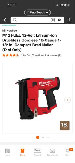 Milwaukee M12 Fuel 18 Gauge Nailer