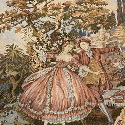 BEAUTIFUL VINTAGE FRENCH TAPESTRY MEDEIVAL PICTORIAL ROMANTIC HOME DECOR TAPESTRY 