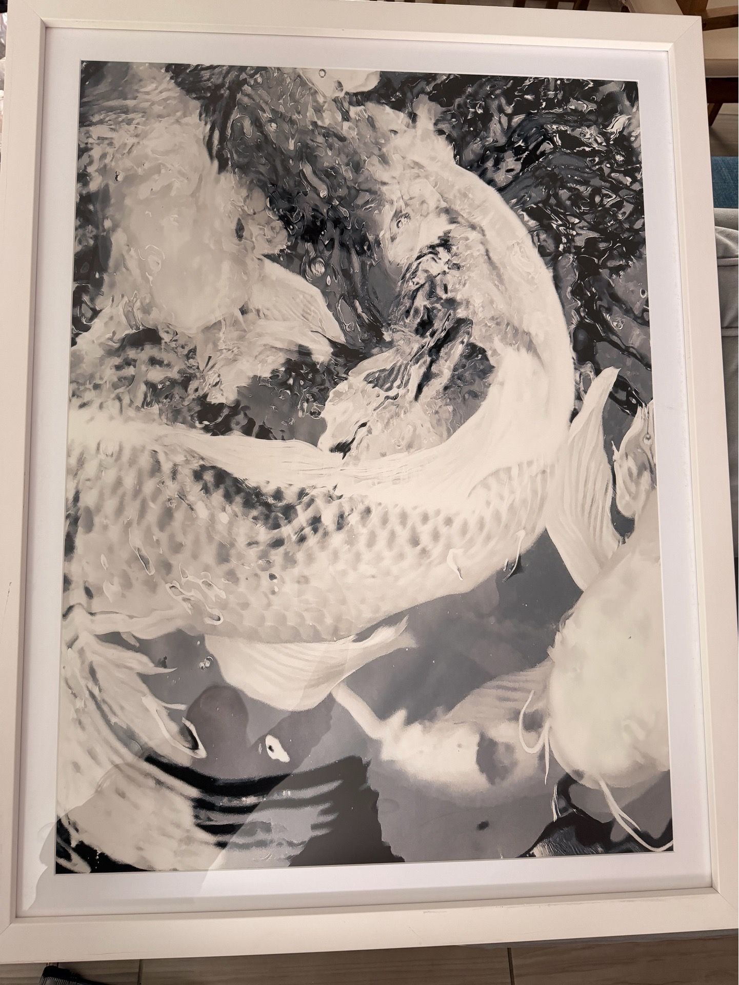Large Framed Koi Fish Wall Art – 33” x 42” – Modern Black & White