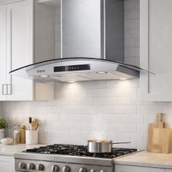 30” CIARRA Stainless Steel Range Hood with Glass Canopy & LED Lights