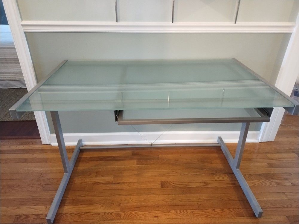 Glass Computer Desk w/ pullout Keyboard Tray