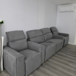 Grey Fabric Modular 4 Seat Sofa And Recliner Set