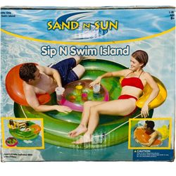 Sand n Sun Sip N Swim Inflatable Pool Island Float 3 In 1 69" 6 Foot NIB NEW