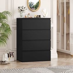 4 Drawer Dresser for Bedroom, Modern Storage Cabinet Chest of Drawers Wood Nightstand for Living Room, Black