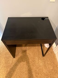 Modern Black Writing Desk with Built-In Drawer & Cable Management
