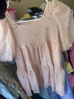 Girls Pink Dress With Gold Starts Size 7/8