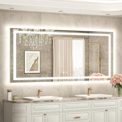 New TETOTE 60 x 28 LED Lighted Bathroom Mirror with Lights, Brighter Front and Backlit Light up Mirror for Bathroom Vanity Wall, 3-Color Dimmable Illu