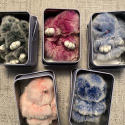 Bunny Keychain with Metal Tin Box