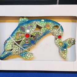 Fun And Colorful, Dolphin With Mosaic And Mirror/ Jewels
