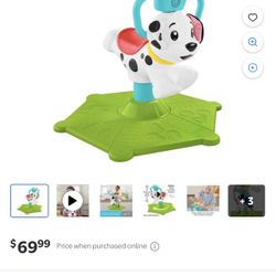 Fisher-Price Toddler Learning Toy, Bounce and Spin Puppy Stationary Ride-On Bouncer with Music & Lights for Infants Ages 1+ Years