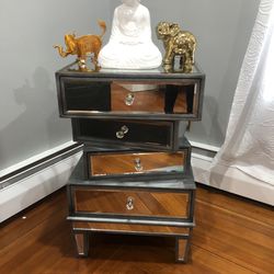 Mirror Side Table With 4 Drawers 