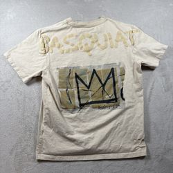 Jean-Michel Basquiat Short Sleeve T-Shirt Mens Large Brown Embroidery #1711