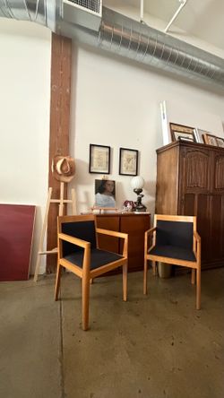MCM style Wooden Armchairs (Pair)