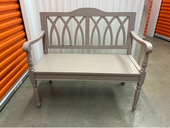 Grey entryway bench with armrest
