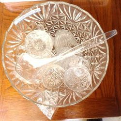 Large Glass  Punch Bowls With Ten Glass Cups