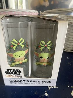 Star Wars The Mandalorian "Galaxy's Greetings" 12 oz. cooler glass 2-pack set. 