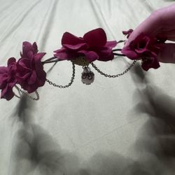 Red Flower Crown With Gold Touches And Pearl Drop 