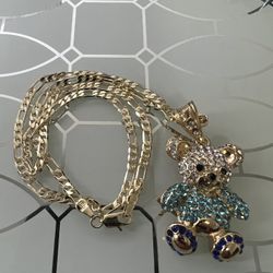 Bear Pendant With Chain Necklace 18” 3mm