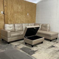 Small Gold 2 Piece Sectional with Storage Ottoman