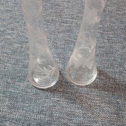 Pair Of Clear Etched Glass Vases 
