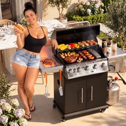 5-Burner Propane Gas Grill with Infrared Side and Rear Burners - 72,000 BTU Outdoor Barbecue Grill with Porcelain-Enameled Cast Iron Grates, Patio & B