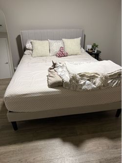 Gray Queen Platform bed with 12inch memory foam mattress