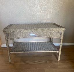 Hampton Bay Rosemont Light Brown Rectangular Steel Wicker Outdoor Patio Table