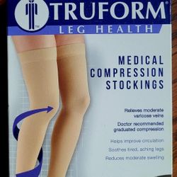 NEW, TRUFORM Medical Compression Stockings, Unisex Size Small, Thigh Highs, 20-30 mmHg, in Beige