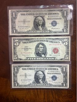 $5 red & 2 $1 silver certs