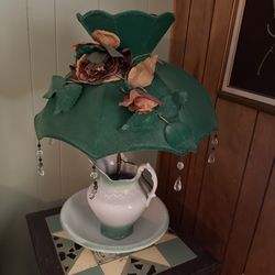 Vintage Green Velvet Washbowl Lamp