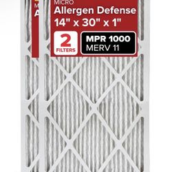 3M Filtrete 14x30x1 AC Furnace Air Filter, MERV 11, MPR 1000, Micro Allergen Defense, 3-Month Pleated 1-Inch Electrostatic Air Cleaning Filter, 2 Pack