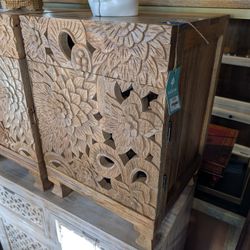 One Drawer One Door Carved Mango Wood Accent Table