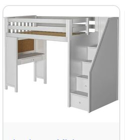 White loft twin size bed with stairs and desk
