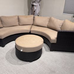 Half Moon With Ottoman Wicker Set 