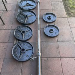 Olympic Weight Plates / Bar.      220 Dollars 