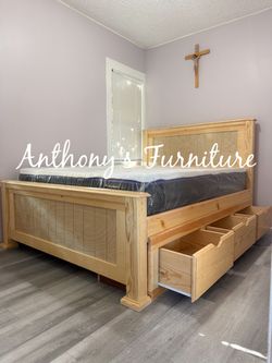Queen bed and mattress with drawers