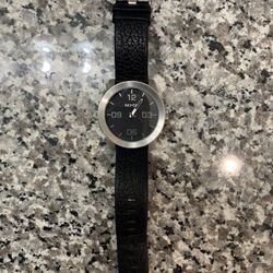 Nixon Watch: Black leather band, Silver watch