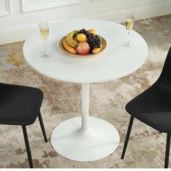 31.5" White Tulip Table, Round Dining Kitchen Table Small Circle End Table Leisure Coffee Table for 2 or 4 Person