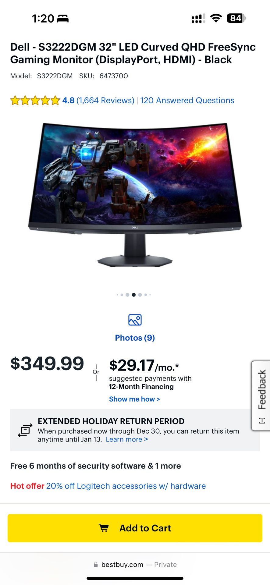 32” Dell Curved Monitor 