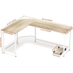 White And Light Wood L Shape Desk 