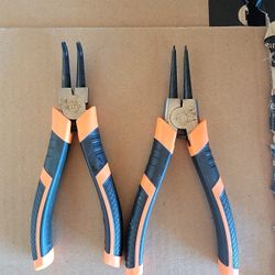 4-Piece Snap Ring Pliers Set - Heavy Duty 7-inch Internal/External Circlip Pliers Kit (Tip Diameter 5/64'')-Straight/Bent Jaw for Ring Remover 